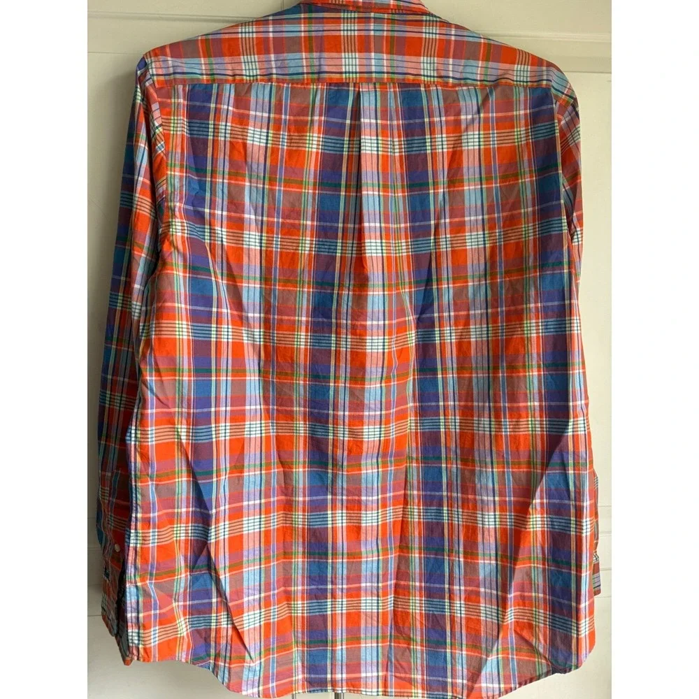 Ralph Lauren Mens Large Orange Multi Plaid Long Sleeve Button Down Shirt